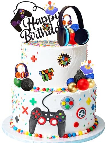 LaVenty décoration gâteau motifs jeux vidéo casque audio déco manette | décoration gâteau motifs jeux vidéo casque audio déco manette anniversaire rouge