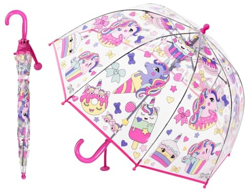 Generisch Kinder Regenschirm mit Kuppeldach Leichtes Niedliches Lustiges Design, Wind- und Regenschutzschirm,Stockschirm in Glockenform Transparent - Geschenke für Kinder
