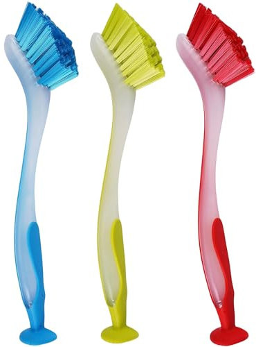 Yotlein Brosse Vaisselle Cuisine avec Base à Ventouse 3 Pièces 26×3,5cm, Brosse de Nettoyage à Usage Multiple, pour Casseroles per Assiettes, Casseroles, Revêtements Muraux Carrelés