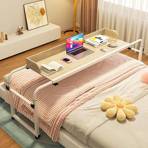 Laptopwagen mit Rollen, höhenverstellbar, 65–95 cm, Überbetttisch, Computer-Arbeitsplatz, Überbetttisch für Doppelbett, Doppelbett, Queen-Size-Bett, King-Size-Bett