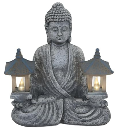 FIYSON Solar Buddha Gartenstatuen, Meditierender Buddha Figur Deko mit Lotus LED-Leuchten, Zen Buddha Statue für draußen, Wetterfest Sitzende Budda Solarleuchten Deko Hof, Terrasse,23cm (Stil 1)