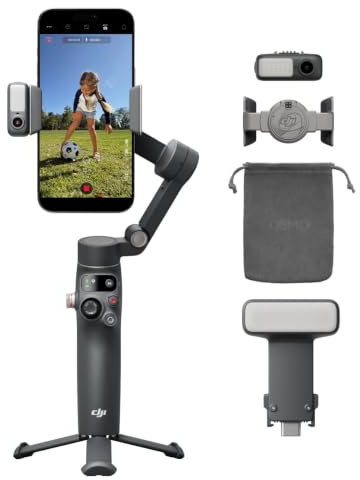 DJI Osmo Mobile 8 Standard Combo + Fülllicht, Gimbal-Stabilisator für iPhone & Android, Natives Tracking, 360°-Schwenk, Integrierter Verlängerungsstab, 8-stufige Helligkeit & Farbtemperatur