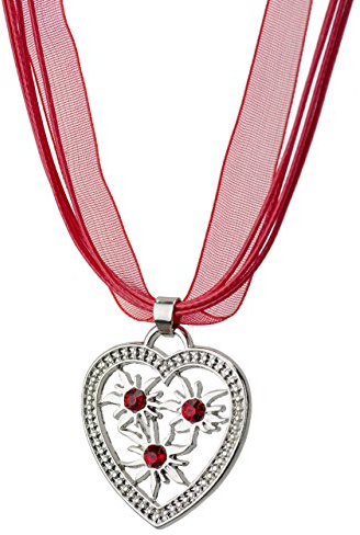 Trachtenkette Weissensee eleganter Herz Anhänger mit DREI funkelndem Strasssteinen - Trachtenschmuck Kette für Dirndl und Lederhose (Rot)