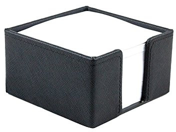 DELMON VARONE - Zettelkasten Saffiano Lederimitat schwarz, Zettelbox inkl. 500 Blatt Papier, Notizklotz in Kunstleder Kasten für Schreibtisch & Büro, Ideal zum Notieren von Gedanken, Ideen & Notizen