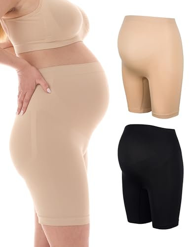 Herzmutter Culotte Maternité - Panty-Culotte Grossesse - Anti Frottement Cuisse - sous-vêtements Maternité - sous Robe - Shorty Grossesse - sans Couture - OekoTex100-5520 (L/XL, Noir|Beige)