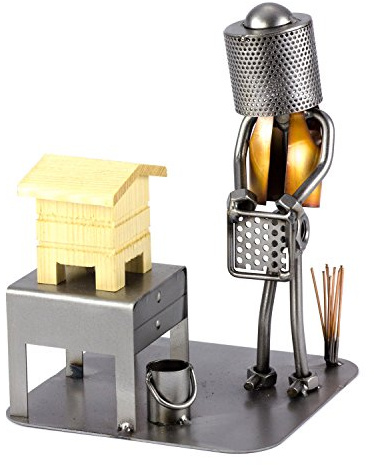Steelman24 Schraubenmännchen Imker mit Holzhaus | Made in Germany,Handarbeit,Geschenkidee,Stahlfigur,Metallfigur,Metallmännchen