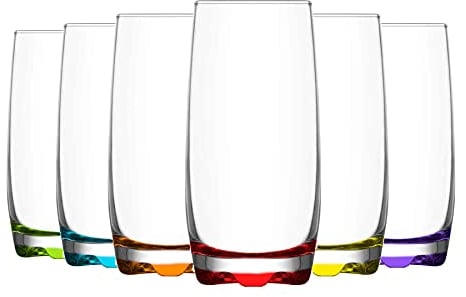 LAV 12x Multicolour 390ml Adora Highball Glasses - Tall Hi Ball Glass Water Gin Juice Cocktail Drinking Glassware Tumblers Set