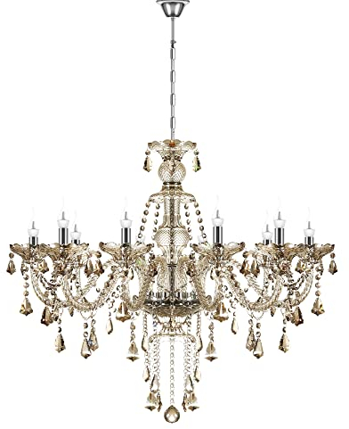 TRY-YEAN Lámparas de Araña de Coñac Lampara Cristal Colgante Clásico 10 Luces Lámparas Techo Lagrimas K9 Cristal Candelabro con Cadena Ajustable para Dormitorio, Salón, Comedor, Restaurante E14