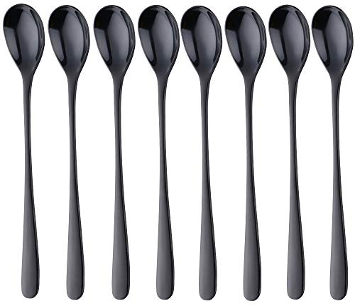 Bisda 8 pezzi cucchiaini da tè in acciaio nero inox manico lungo mescolando cucchiaio per gelato frullato cocktail