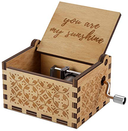 HLZK You are My Sunshine Wood Music Boxes,Laser Engraved Vintage Wooden Sunshine Musical Box Gifts for Birthday/Christmas/Valentine's Day (You are my sunshine)