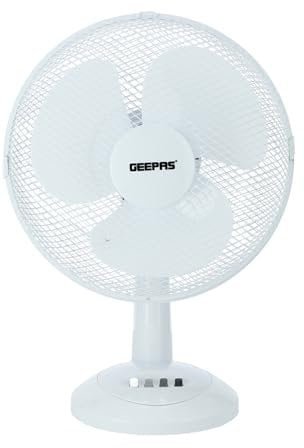 GEEPAS 12 Inch Desk Fan | 3 Speed Settings with Oscillating Rotating and Static Feature | Electric Portable Desktop Cooling Fan for Desk Home or Office Use | 2 Year Warranty