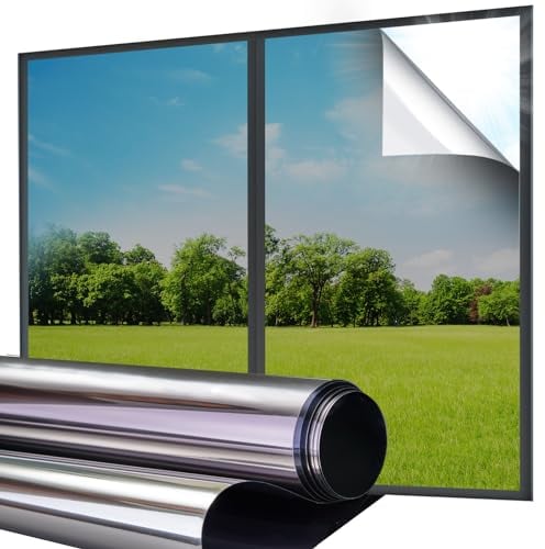 Lifetree Reflective One Way Window Film Privacy: Heat Control Mirror Window Tint Film Sun Blocker, UV Anti Glare Film Clear Day and Night for Home Office (Silver, 90 * 200cm)