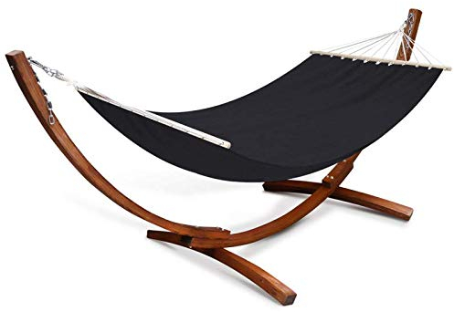 IDMarket - Hamac XL avec Support Bois et Toile Noire