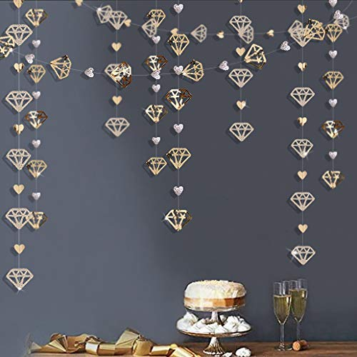 Pink Blume 52 Ft Champagner Gold Diamant Herz hängend Banner Doppelseitig Glitter Papier Metallic Girlande für Junggesellinnenabschied Hochzeit Jahrestag Dekoration für Geburtstag Party