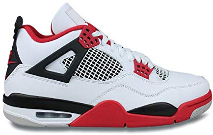 Jordan Unisex Air 4 Retro Leather Synthetic White Fire Red Black Trainers 8 UK
