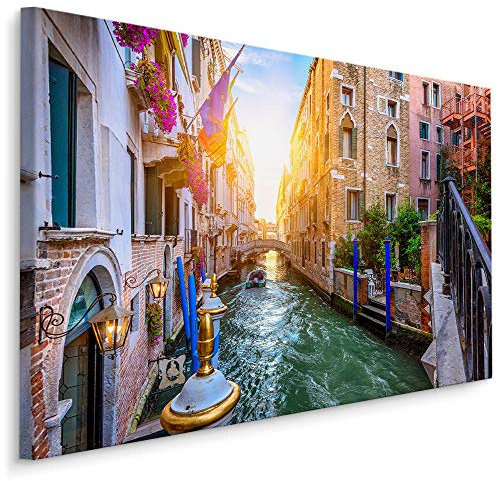 Muralo Leinwandbilder 120x80 Venedig Stadt Kanal Leinwand Wandbild Kunstdruck Wasser Gasse Boot Architektur Schlafzimmer Wohnzimmer Wanddekoration Design XXL 423 Br. 120 cm x Hö. 80 cm