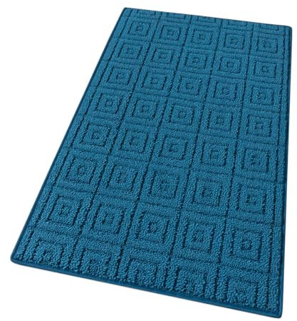 Alfombra de cocina 3D antideslizante, color liso, elegante, lavable, suave, absorbente, mod. EVITA 50 x 80 cm, azul