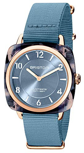 BRISTON - Clubmaster Chic Acetat – HM Schildpatt Blau Zifferblatt Eisblau und Roségold – Damen, blau, Gurt