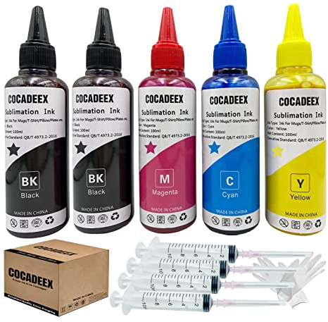 COCADEEX Encre de Sublimation Compatible avec Les imprimantes WF7510 WF7520 WF7610 WF7620 WF7710 WF7720 WF7210 WF2750 ET2720 ET2650 ET2750, pour Tasses,Chemises Coussins en Polyester,Assiettes,etc.