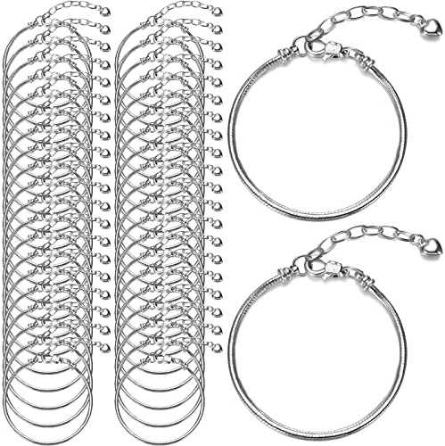 Hicarer 27 Pieces Snake Charm Bracelet Charm Bracelets, 6.3 Inch, Silver