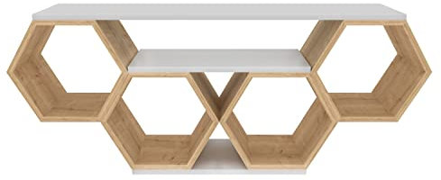 DECOROTIKA Honig Medienkonsole und TV-Ständer, Technisches Holz, Sonomo und Weiß, 140cm W x 55.5cm H x 30cm D