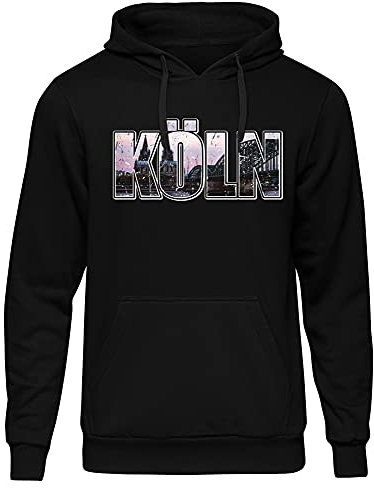 Uglyshirt87 Köln Vintage Skyline Herren Kapuzenpullover | Stadt - City - Fussball - Sport - Köln Pullover - Ultras - Hoodie | Schwarz (3XL) Druck: Bunt