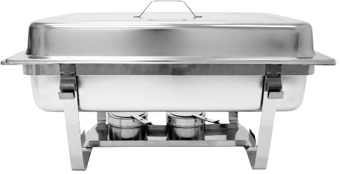 aro Chafing Dish Edelstahl, Twin Pack, 59.5 x 35.5 x 30 cm, 6 GN-Behälter (1x 9L, 2X 4L, 3X 2.5L), 2 Deckel, 4 Brennstoffbehälter, Silber, 2 Stück