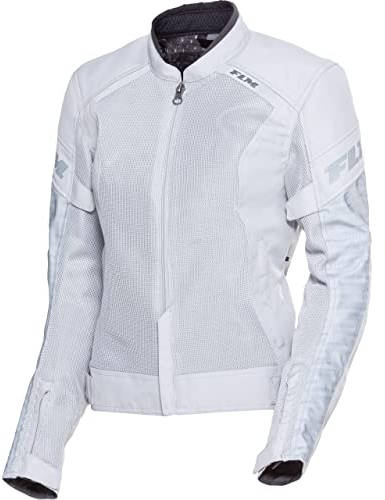 FLM Ram Air Damen Textiljacke – Schwarz – Polyester – Mit Safe-MAX Protektoren – Exzellente Belüftung – Reflektoren grau S