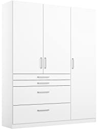 Rauch Möbel Harburg Schrank Kleiderschrank Drehtürenschrank Weiß 3-türig mit 4 Schubladen inklusive Zubehörpaket Basic 3 Einlegeböden, 1 Kleiderstange BxHxT 136x197x54 cm