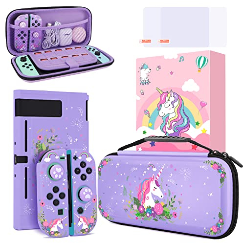 JYPS Einhorn Tragetasche für Nintendo Switch, Harter Schutzhülle, Reisetasche Switch Case Zubehör Kit, Tragbare Schutz Tasche Kompatibel mit Nintendo Switch für Mädchen Geschenke(Lila)