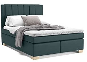 Maurice Boxspringbett 140 x 200 cm Doppelbett mit hochwertiger Pocket-Matratze und Topper, Polsterbett, Bett, Bettgestell, Stilvoll, Schlafzimmer, Modern (Grün, 140 x 200 cm)