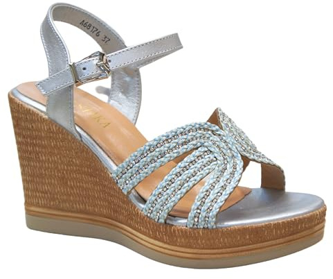 IVACHY Women's Summer Wedge sandals Diamond Sparkling Glitter Shoes Wedding Dressing Fashion shoes Espadrilles woven Platform Shoes