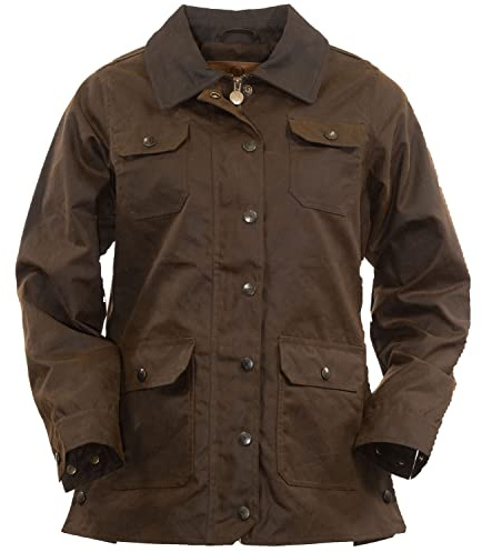 OUTBACK TRADING Women's Gidley Durable Casual Waterproof 2-Way Zipper Nubuck Collar Jacket with Pockets, Bronze, Large