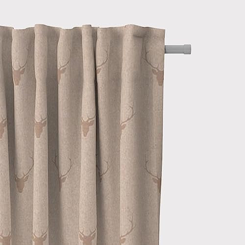 SCHÖNER LEBEN. Vorhang Jacquard Hirschkopf mit Geweih beige Hellbraun, Gardinen Aufhängung:Smok-Schlaufenband