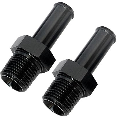 AC PERFORMANCE 1/4 NPT Male to 3/8 Hose Barb Fitting Adapter Straight Aluminum Black Fit for 6AN Push on Hose, Pack of 2