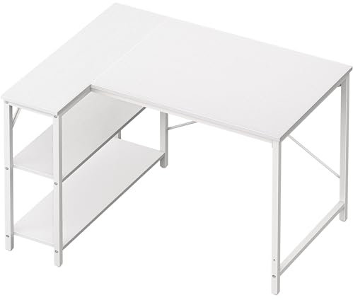 Huuger L Shaped Desk, 39 Inches Computer Desk with Reversible Storage Shelves, Gaming Desk, Corner Desk Home Office Desks, Writing Desk Study Desk with Metal Frame, White (7965WC)