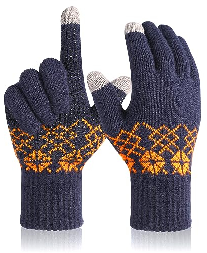 Donfri Winterhandschuhe Touchscreen Handschuhe Fleece Stretch Strickhandschuhe Sport Warm Laufhandschuh Indoor-Outdoor-Sport für Damen und Herren (Navy Blau)