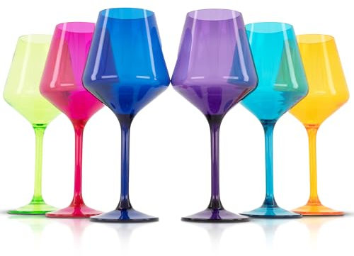 Lot de 6 verres à vin colorés à pied en plastique sans BPA, Tritan et acrylique, passent au lave-vaisselle, verre incassable pour intérieur et extérieur, accessoire de cuisine (bijou)