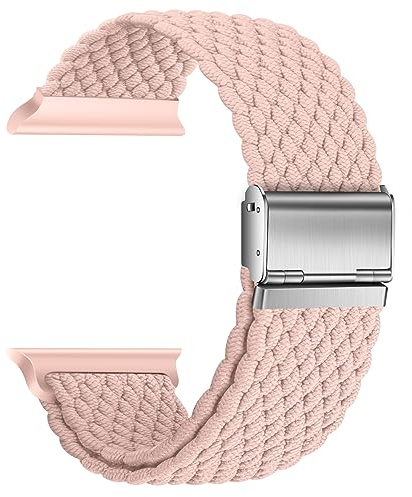 Nepfaivy Bracelet en Nylon Compatible avec Apple Watch 42mm 41mm 40mm 38mm Femme Homme, Bracelet Elastique Sport de Remplacement Réglable pour watch SE/10/9/8/7/6/5/4/3/2/1, Sable Rose