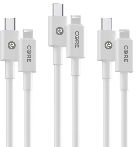 CORE + | 1M USB C to 8-Pin iPhone Long Charger Cable 2.4A 20W | Fast Charging | Compatible with iPhone, iPad, Airpods + Pro Max, Mini, Plus | iPhone 13, 14, 12, 11, 10 (3 PACK)
