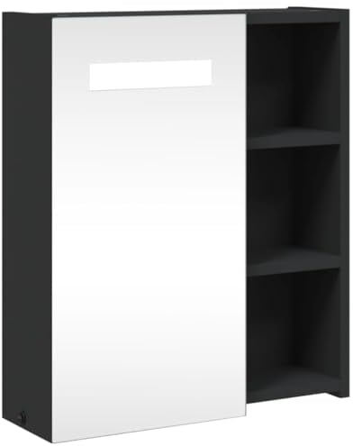 vidaXL Spiegelschrank, Badschrank mit LED-Beleuchtung, Hängeschrank Badezimmerschrank mit viel Stauraum, Wandschrank Badmöbel Badregal, Schwarz