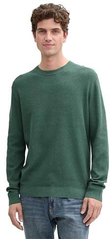 Tom Tailor Herren Basic Strickpullover aus Baumwolle, 30358 - Green Dust Melange, M