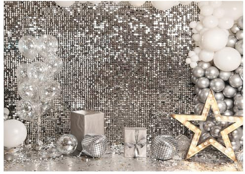 AIIKES 8x6FT Silber Flash Wand Hintergrund Silber Pailletten Disco Fotografie Hintergrund Geburtstag Hochzeit Neujahr Ball Party Dekoration Glitter Hintergrund XY31