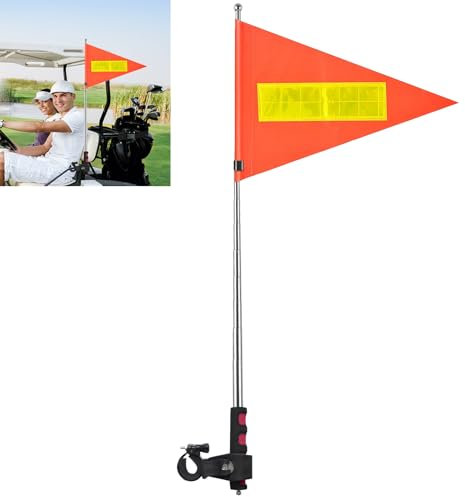 JINGHANGER Golf Cart Flagpole Reflective Flag with Telescopic Pole 21 x 30 cm Orange Safety Flag for Golf Carts Bicycle and Wheelchairs