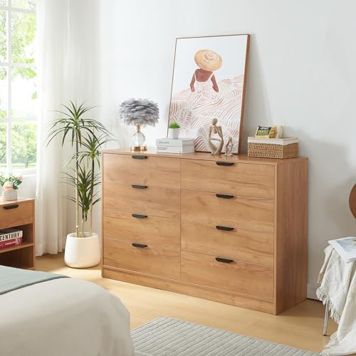 [en.casa] Kommode Varkaus mit 8 Schubladen Schrank Schlafzimmer Aufbewahrungsschrank 90 x 140 x 40 cm Flur Schubladenschrank Eichenoptik