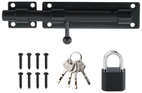 SAYAYO Loquet de Porte Loquet Porte Extérieur avec Cadenas, Verrou de Porte pour Portail, Jardin, Cabanon, Serrure Porte Coulissante Finition Noir Mat en Acier Inoxydable, Barre 18CM, EMST8080-B