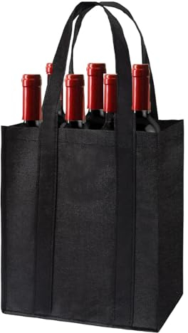 JCKD Sacchetto di Bottiglia Non Tessuto Nero con 6 Scomparti, Borsa di Trasporto Riutilizzabile per Viaggi, Campeggio, Shopping