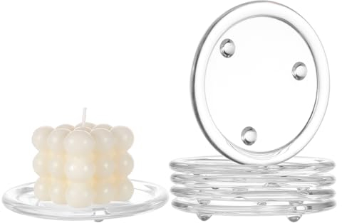 BENECREAT 6 Pcs Assiettes à Bougies en Verre Transparent, Bougeoirs Ronds Plats en Verre de 13cm, Support D'Assiettes pour la Décoration de Bougies, Maîtresse de Table de Fête de Mariage à Manger