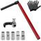 Standhahnmutterschlüssel Set, 13 mm Standhahnschlüssel, Stahlqualität Armaturenzange Wasserhahn Montagewerkzeug 8-12mm, Waschbeckenarmatur-Werkzeug Spezialwerkzeug mit Handschuhen (Mit Kartenbacke)