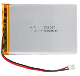 3.7V Lipo battery, 3.7V 5000mAh 706090 Lithium Polymer Ions with 2P-PH connection with 2.0 mm pitch